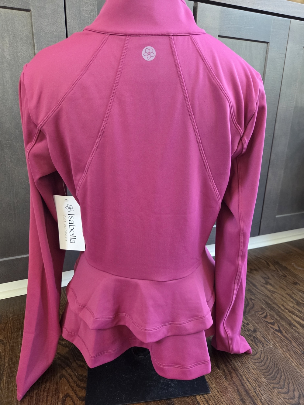 Isabella Activewear Set Fuchsia Zip-Front Ruffle Back Peplum Jacket NWT - Picture 4 of 14
